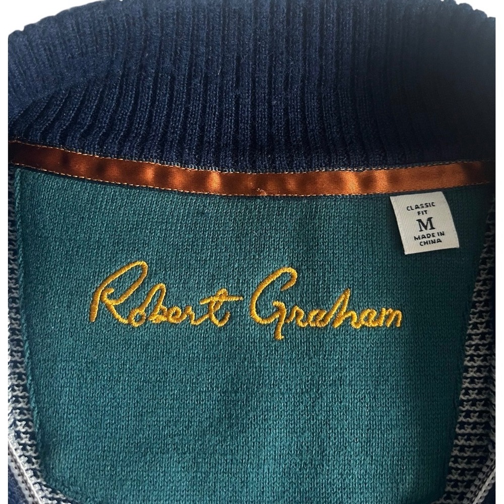 Robert Graham Full Zip Knit Sweater Wool Blend Pockets Blue Preppy Mens Medium - Picture 3 of 6